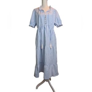 HL Affair Blue And White Stripe Cotton Dress, Size Large